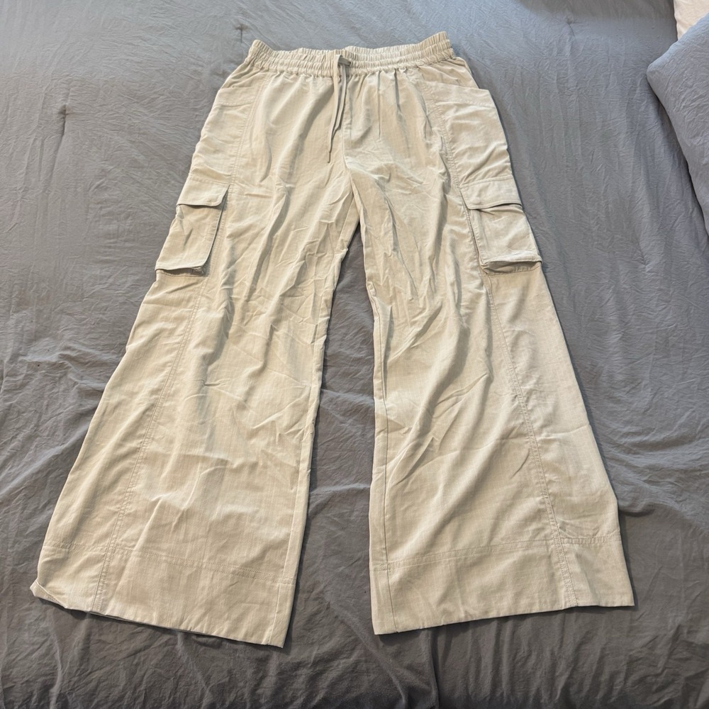 Fabletics Ripstop Cargo Wide Leg Pant Women Medium Gray Nylon Relaxed Ripstop